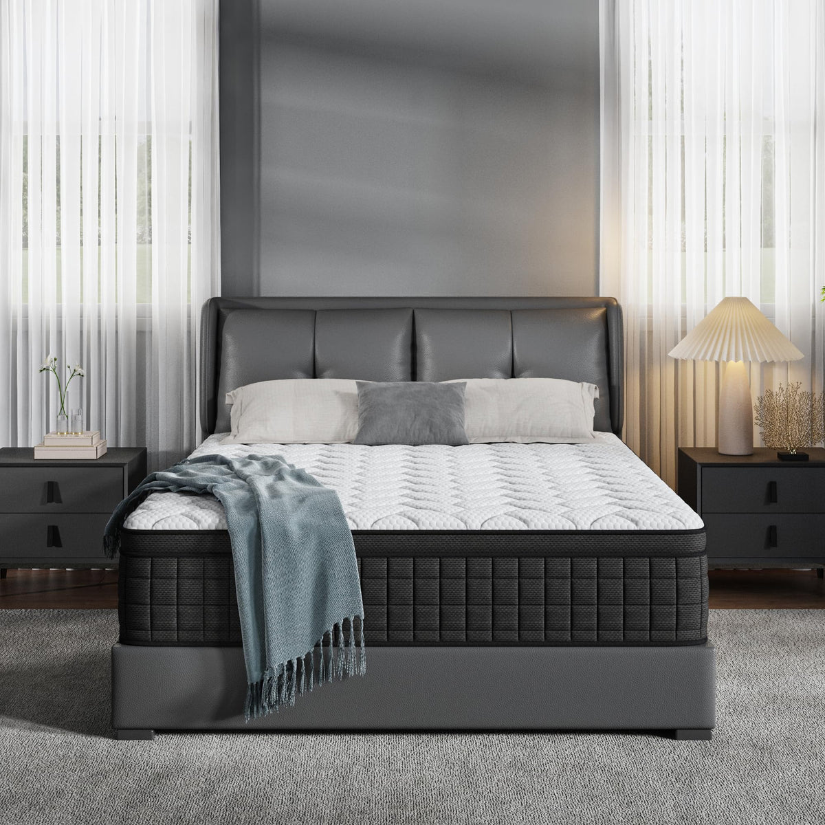 Queen 12 Inch Memory Foam Hybrid Pocket Spring Medium Firm Mattress J72917