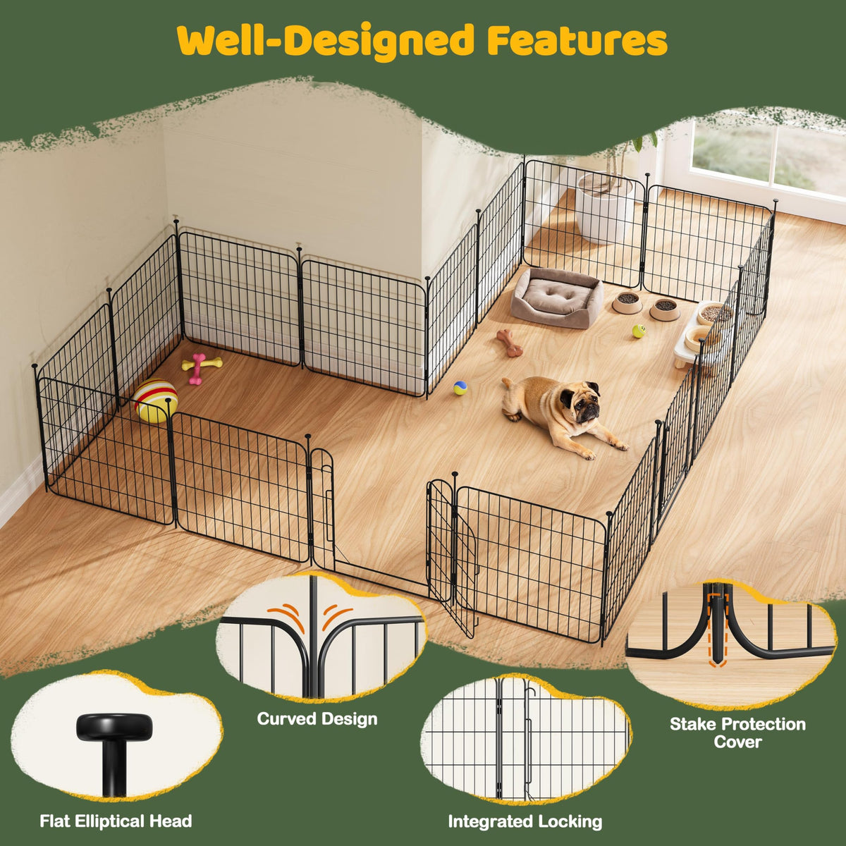 24in 8-Panel Expandable Dog Playpen J3848