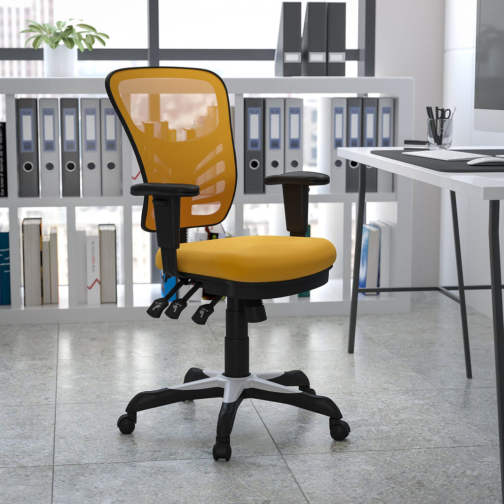 Yellow-Orange Mesh Ergonomic Office Chair with Adjustable Arms V281488