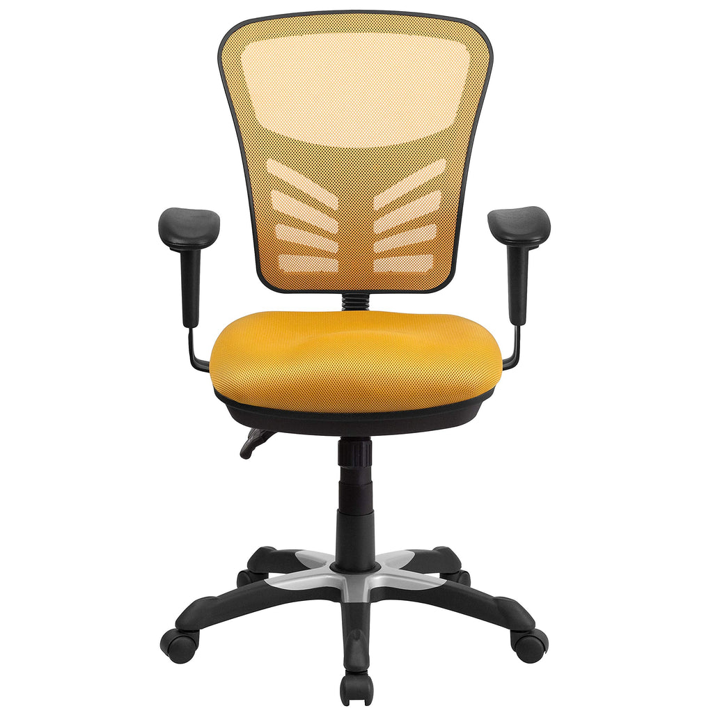 Yellow-Orange Mesh Ergonomic Office Chair with Adjustable Arms V281488