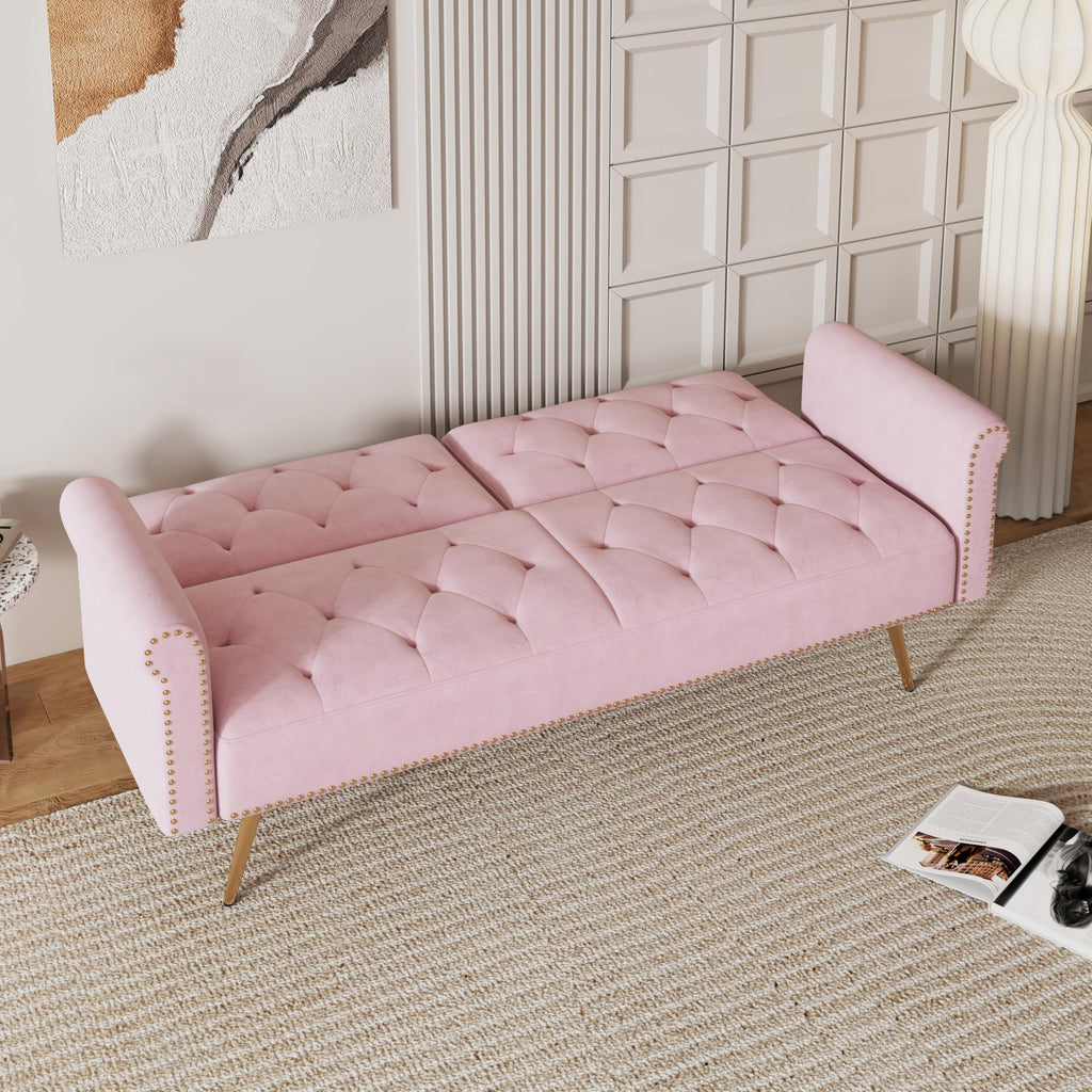 Pink Velvet Futon Sofa Bed Y6829