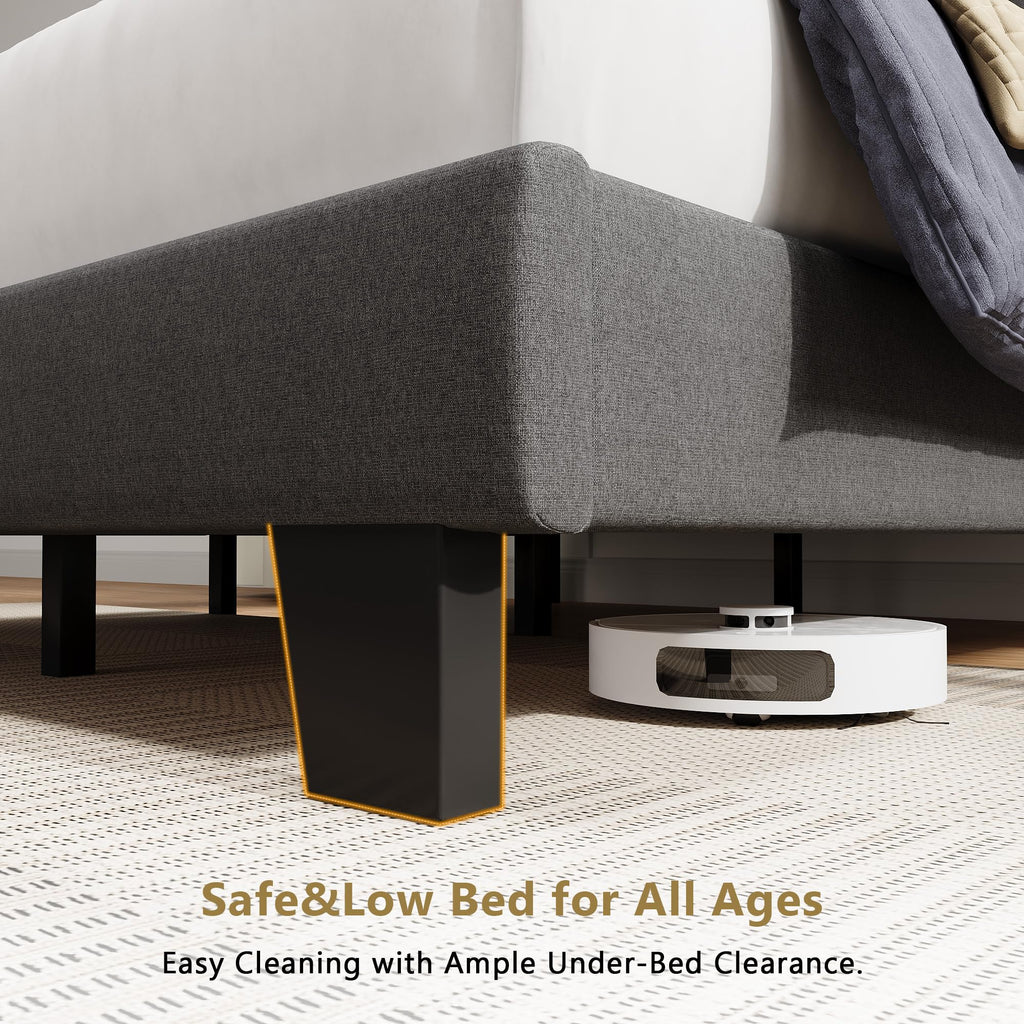 Queen Size Upholstered Platform Bed with Linen Headboard K95062
