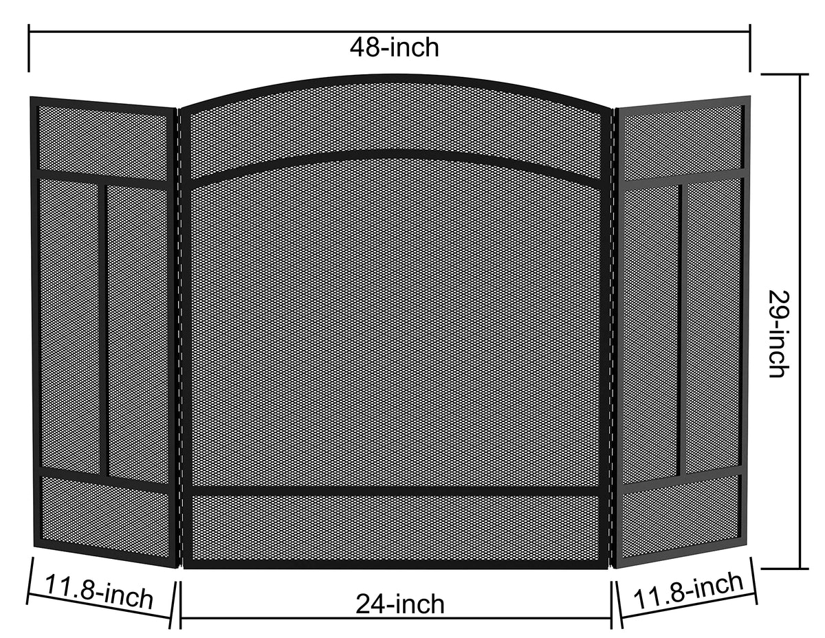 Black 3 Panel Wrought Iron Fireplace Screen T49739